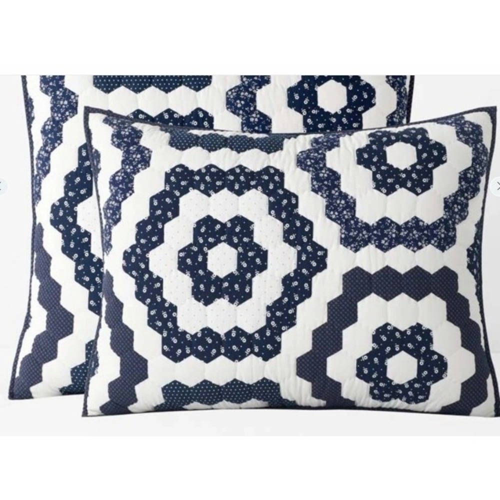 Heather Taylor Home x The Company Store Euro Sham Navy Ivory Hexagon Quilted